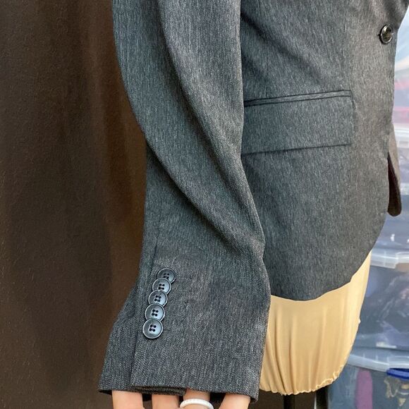 ZARA Basic black fine herringbone button front blazer suit jacket - Picture 3 of 7